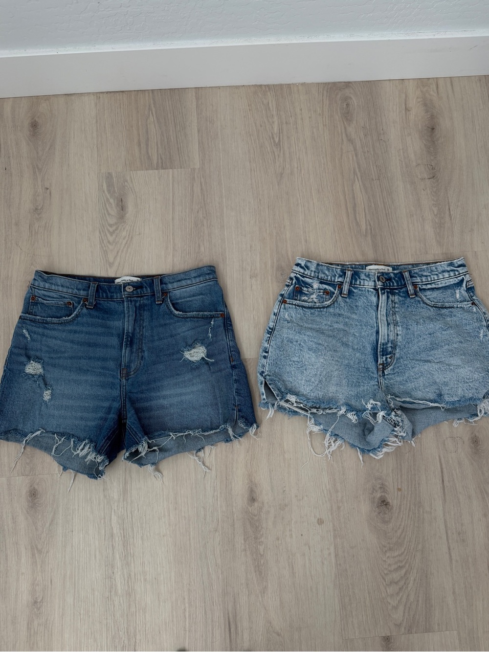 Abercrombie & Fitch two pairs high waisted curve love Distressed Denim Shorts